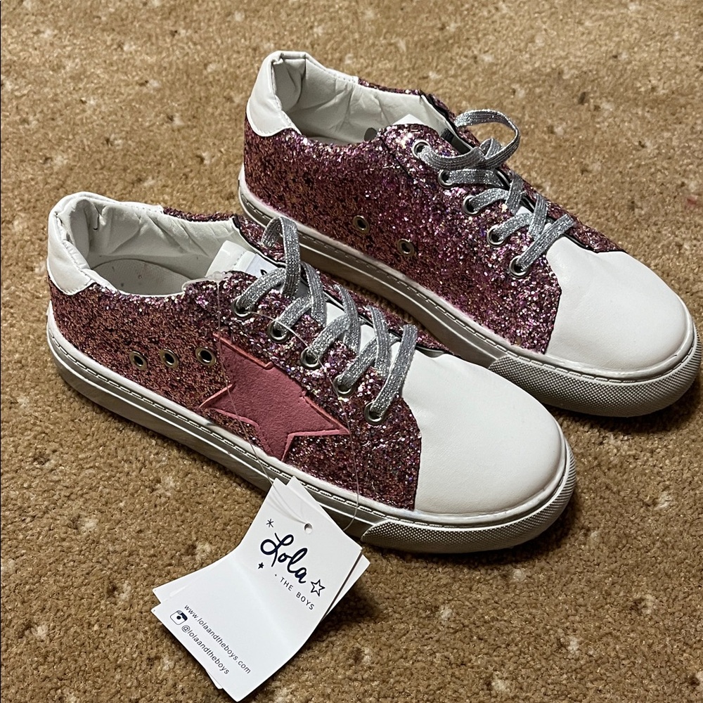 Lola + The Boys Pink Glitter Star Kids Shoes